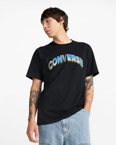 Men's Converse Cloud Fill Logo T-Shirts Black | AU 60451Q